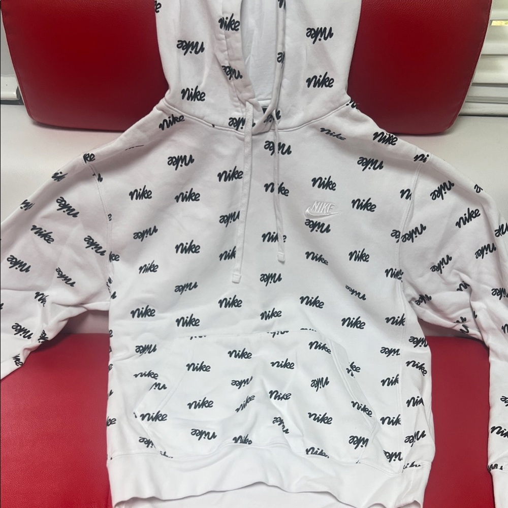 Nike White Hoodie with Black Script Design